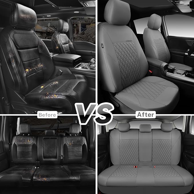Universal Faux Leather Seat Covers — Full Set — Gray