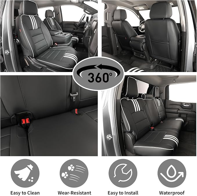 Faux Leather Seat Covers for Chevrolet Silverado — Full Set — Black / White