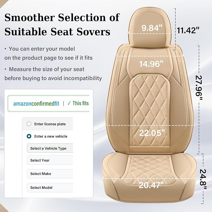 Universal Faux Leather Seat Covers — Full Set — Beige
