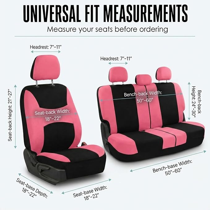 Universal Fabric Seat Covers — Full Set — Pink