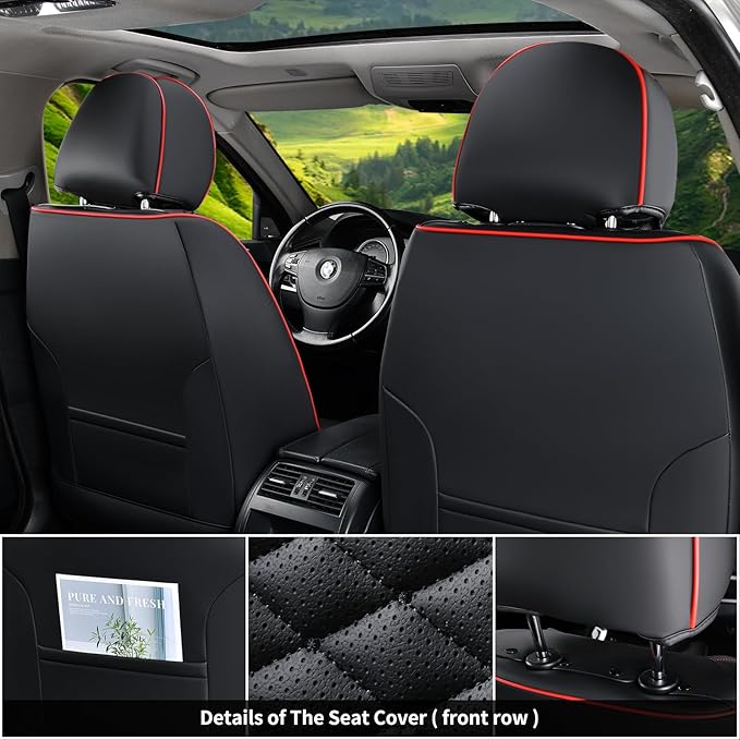 Universal Seat Covers — Full Set — Black / Red