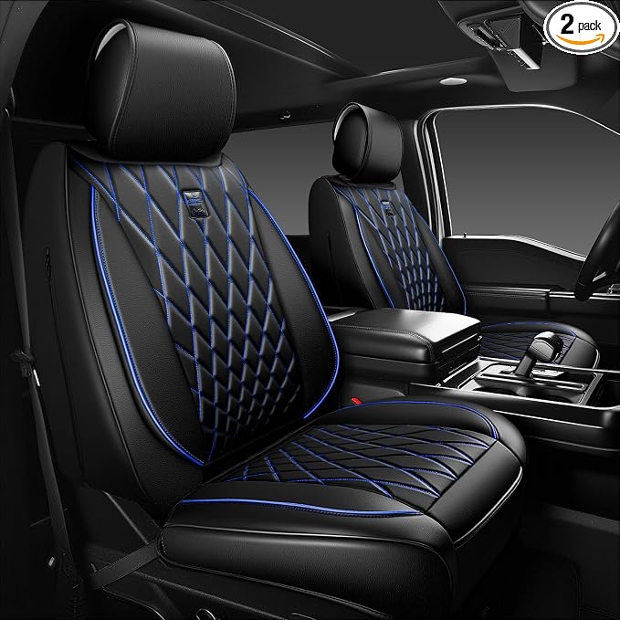 Universal Faux Leather Seat Covers — Front Seat — Black / Blue