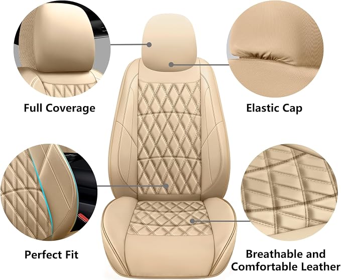 Universal Faux Leather Seat Covers — Full Set — Beige