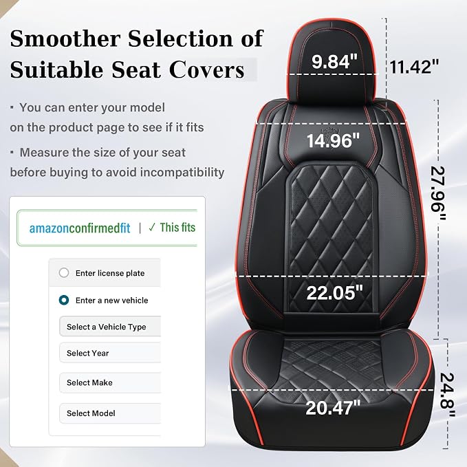 Universal Faux Leather Seat Covers — Front Seat — Black / Red
