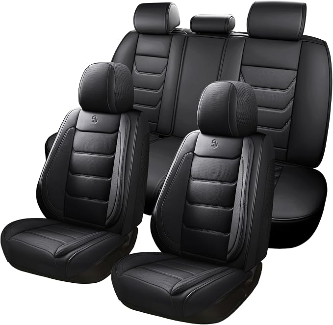 Faux Leather Car Seat Covers — Full Set — Black