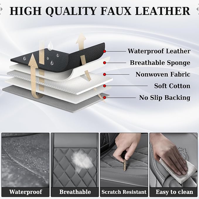 Universal Faux Leather Seat Covers — Front Seat — Gray