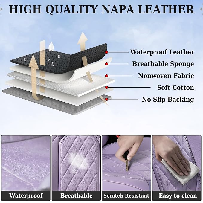 Universal Faux Leather Seat Covers — Front Seat — Purple