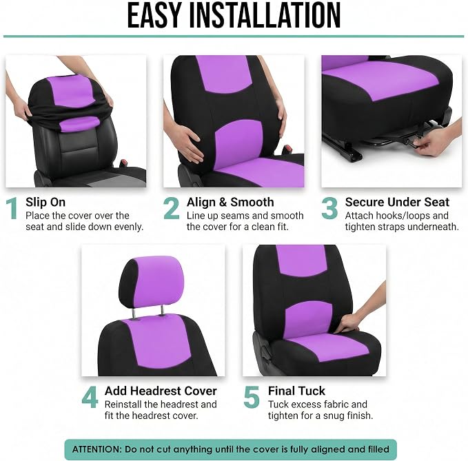 Universal Fabric Seat Covers — Full Set — Purple