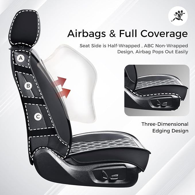 Universal Faux Leather Seat Covers — Full Set — Black / White