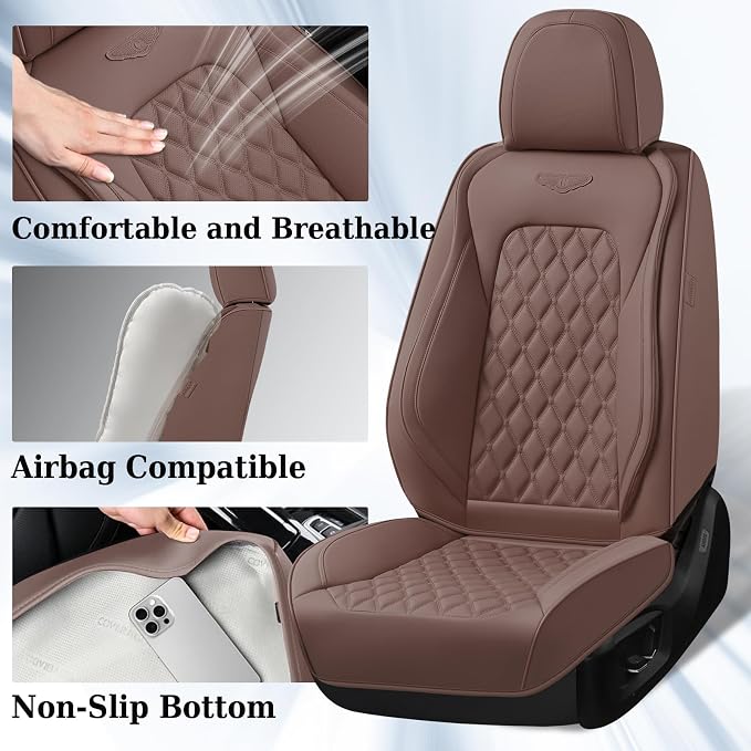 Universal Faux Leather Seat Covers — Front Seat — Brown