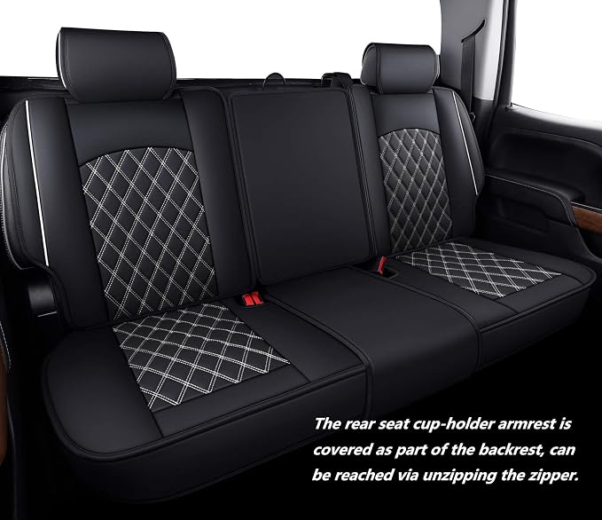 Faux Leather Seat Covers for Chevrolet Silverado / GMC Sierra — Full Set — Black / White