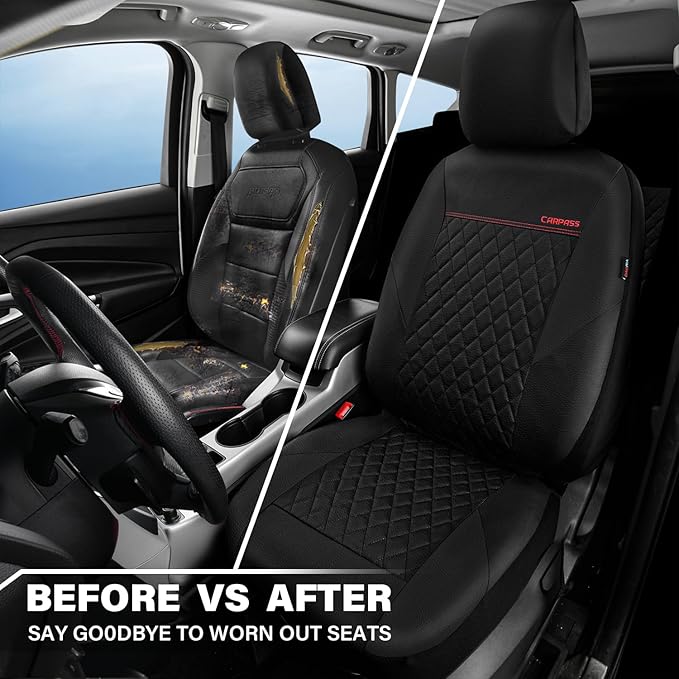 Universal Faux Leather Seat Covers — Front Seat — Black