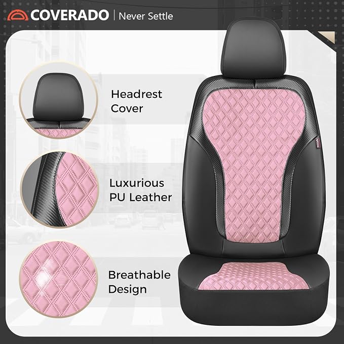 Universal Seat Covers — Front Seat — Black / Pink