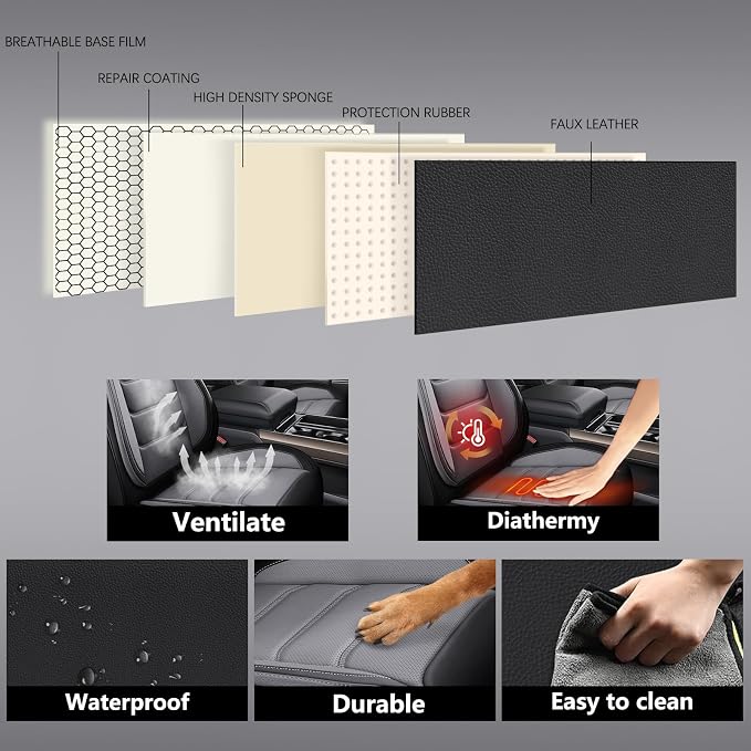 Faux Leather Car Seat Covers — Full Set — Black / Gray