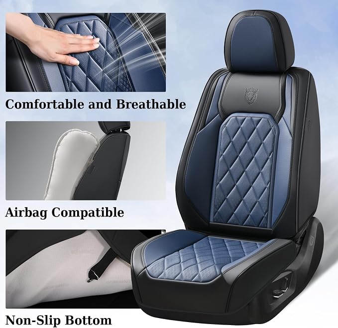 Universal Faux Leather Seat Covers — Front Seat — Black / Blue