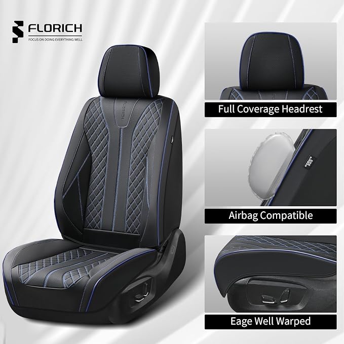 Universal Faux Leather Seat Covers — Full Set — Black / Blue
