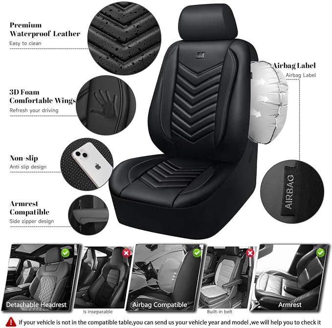 Universal Faux Leather Seat Covers — Full Set — Black