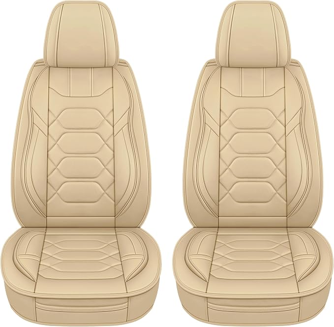 Universal Faux Leather Seat Covers — Front Seat — Beige