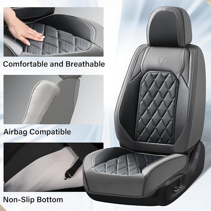 Universal Faux Leather Seat Covers — Full Set — Gray / Black