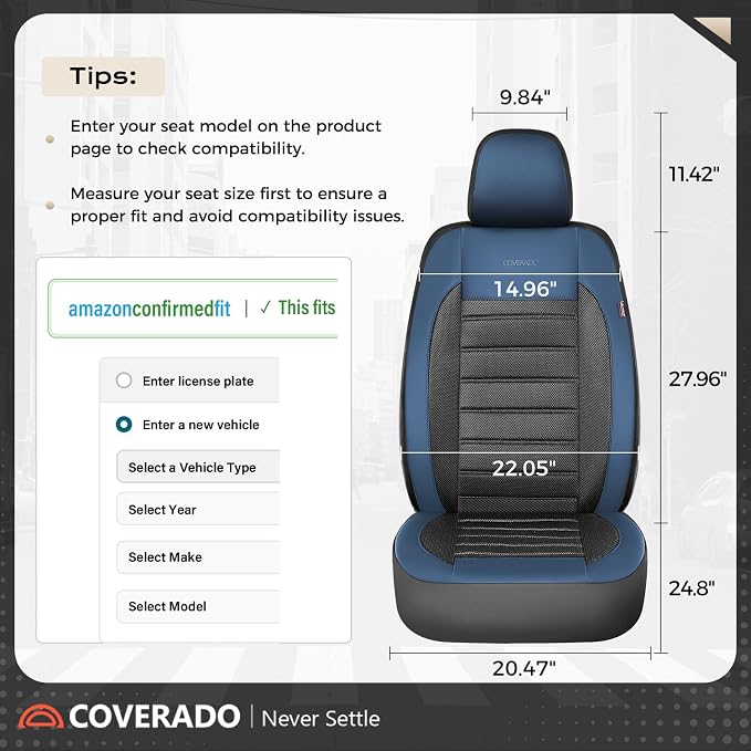 Fabric Car Seat Covers — Full Set — Blue / Black