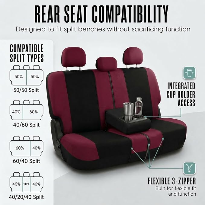 Universal Fabric Seat Covers — Full Set — Burgundy