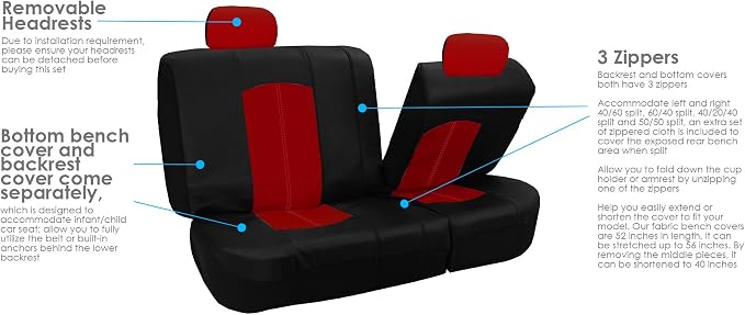 Universal Faux Leather Seat Covers — Full Set — Red / Black / Tan