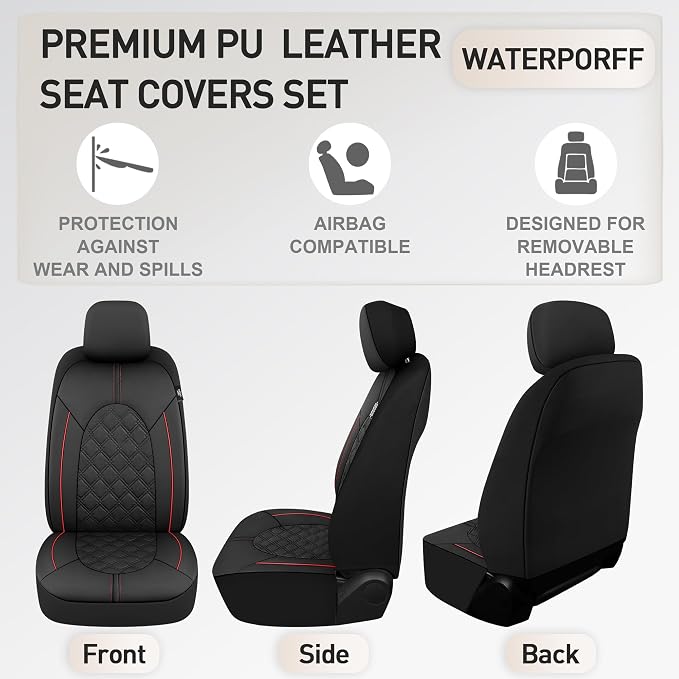 Universal Faux Leather Seat Covers — Full Set — Black / Red