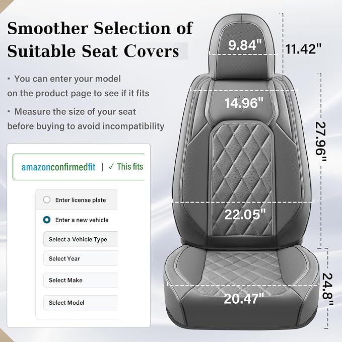 Universal Faux Leather Seat Covers — Front Seat — Gray