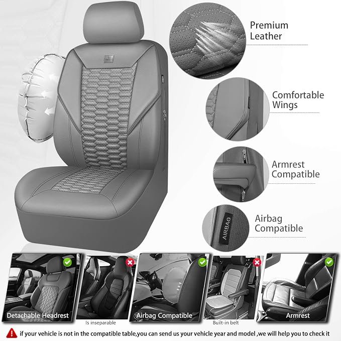 Universal Faux Leather Seat Covers — Full Set — Gray