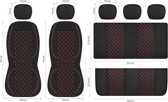Fabric Car Seat Covers — Front Seat — Black / Red