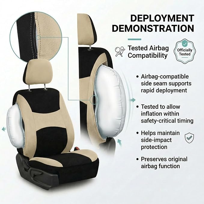 Universal Fabric Seat Covers — Front Seat — Beige / Black