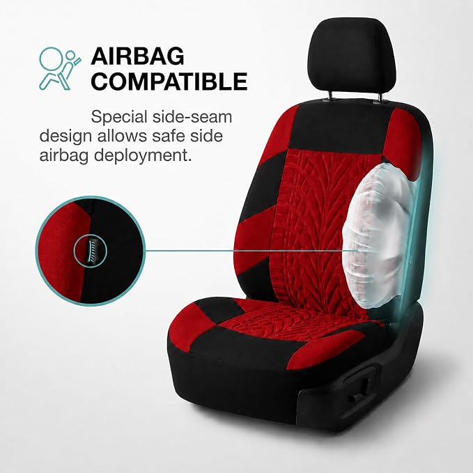 Universal Fabric Seat Covers — Full Set — Red