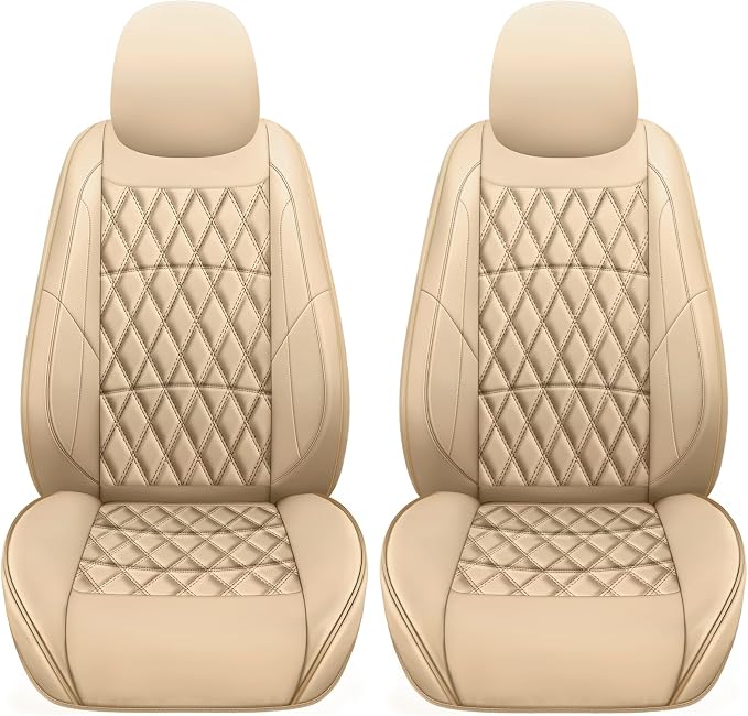 Universal Faux Leather Seat Covers — Front Seat — Beige