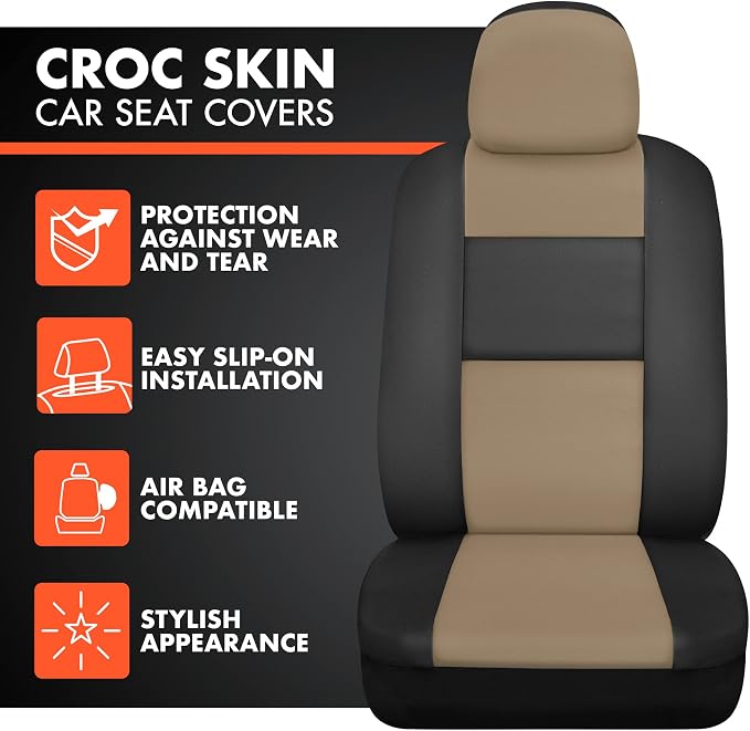 Faux Leather Car Seat Covers — Full Set — Beige
