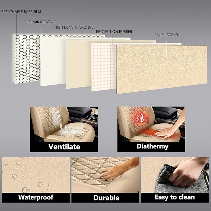 Universal Faux Leather Seat Covers — Full Set — Beige