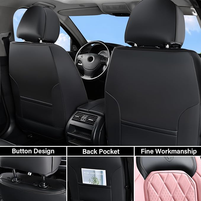 Universal Faux Leather Seat Covers — Front Seat — Black / Pink