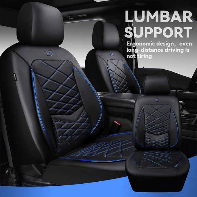 Universal Faux Leather Seat Covers — Full Set — Black / Blue