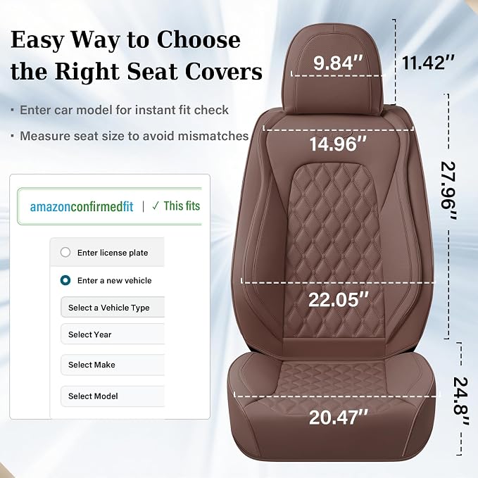 Universal Faux Leather Seat Covers — Front Seat — Brown