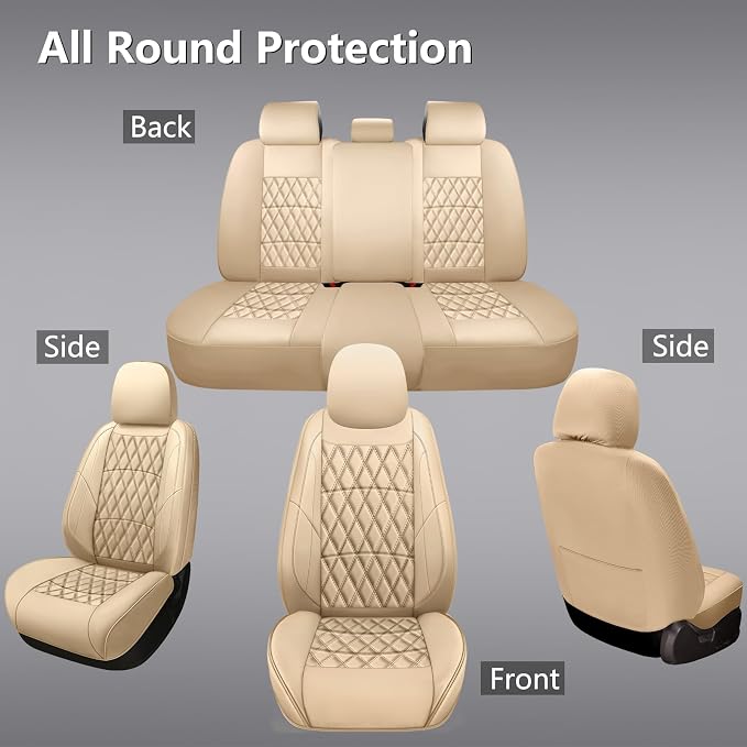 Universal Faux Leather Seat Covers — Full Set — Beige