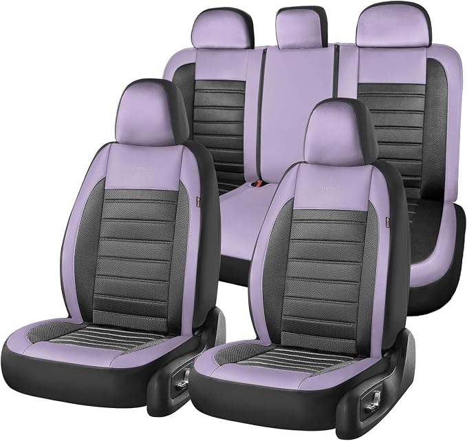 Fabric Car Seat Covers — Full Set — Purple / Black