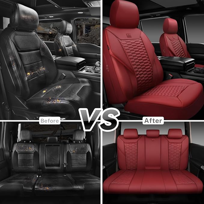Universal Faux Leather Seat Covers — Full Set — Burgundy