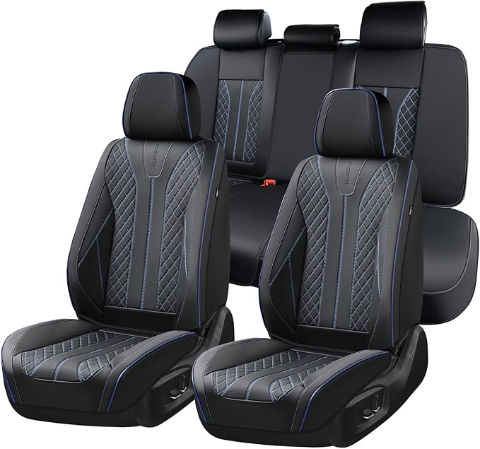 Universal Faux Leather Seat Covers — Full Set — Black / Blue