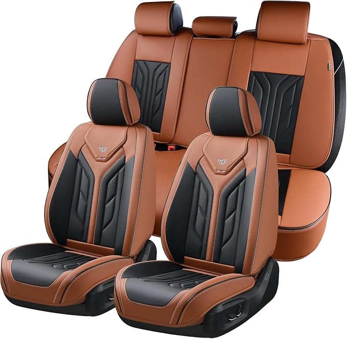 Universal Faux Leather Seat Covers — Full Set — Black / Brown