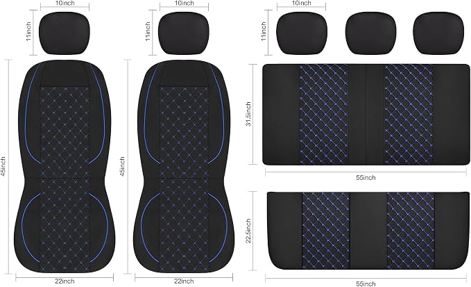 Fabric Car Seat Covers — Full Set — Black / Blue