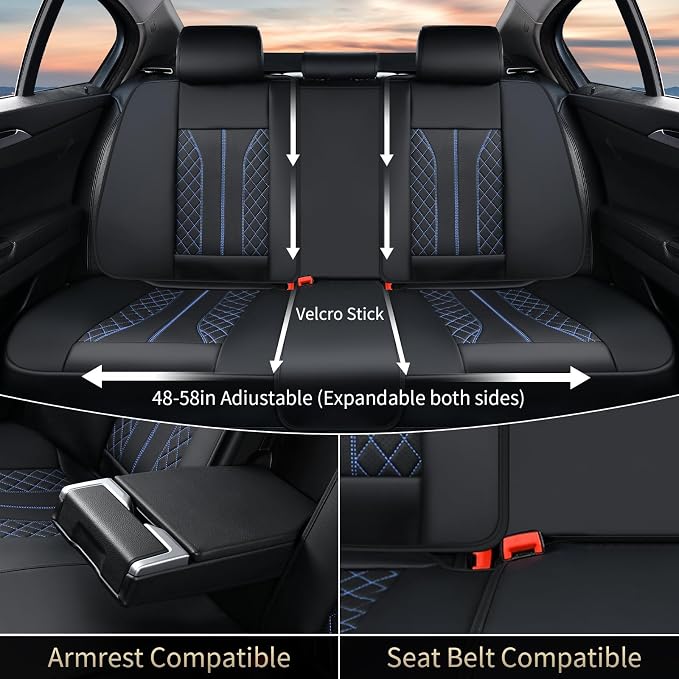 Universal Faux Leather Seat Covers — Full Set — Black / Blue