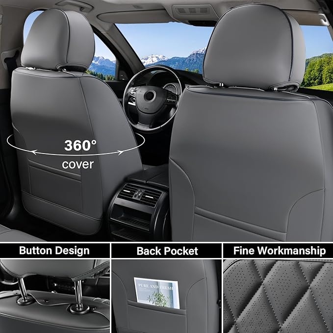 Universal Faux Leather Seat Covers — Front Seat — Gray