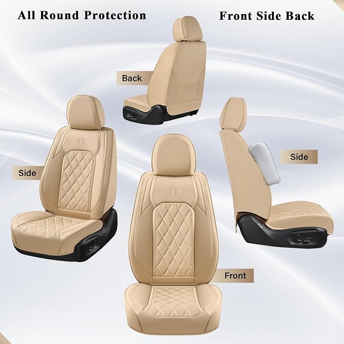 Universal Faux Leather Seat Covers — Front Seat — Beige