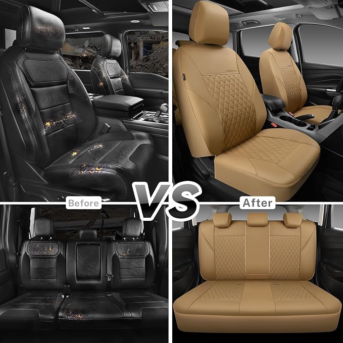 Universal Faux Leather Seat Covers — Full Set — Beige