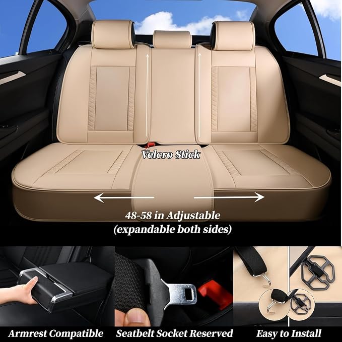 Universal Faux Leather Seat Covers — Full Set — Beige