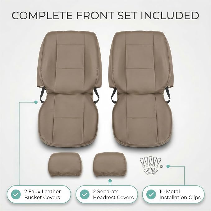 Universal Faux Leather Seat Covers — Front Seat — Tan